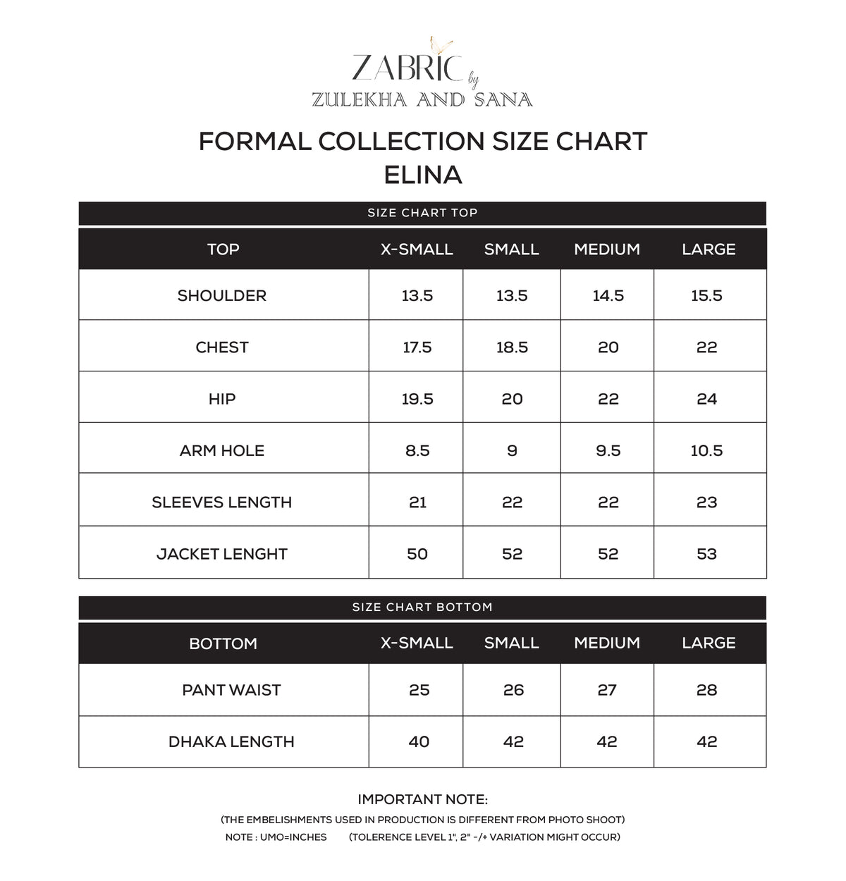 Size chart
