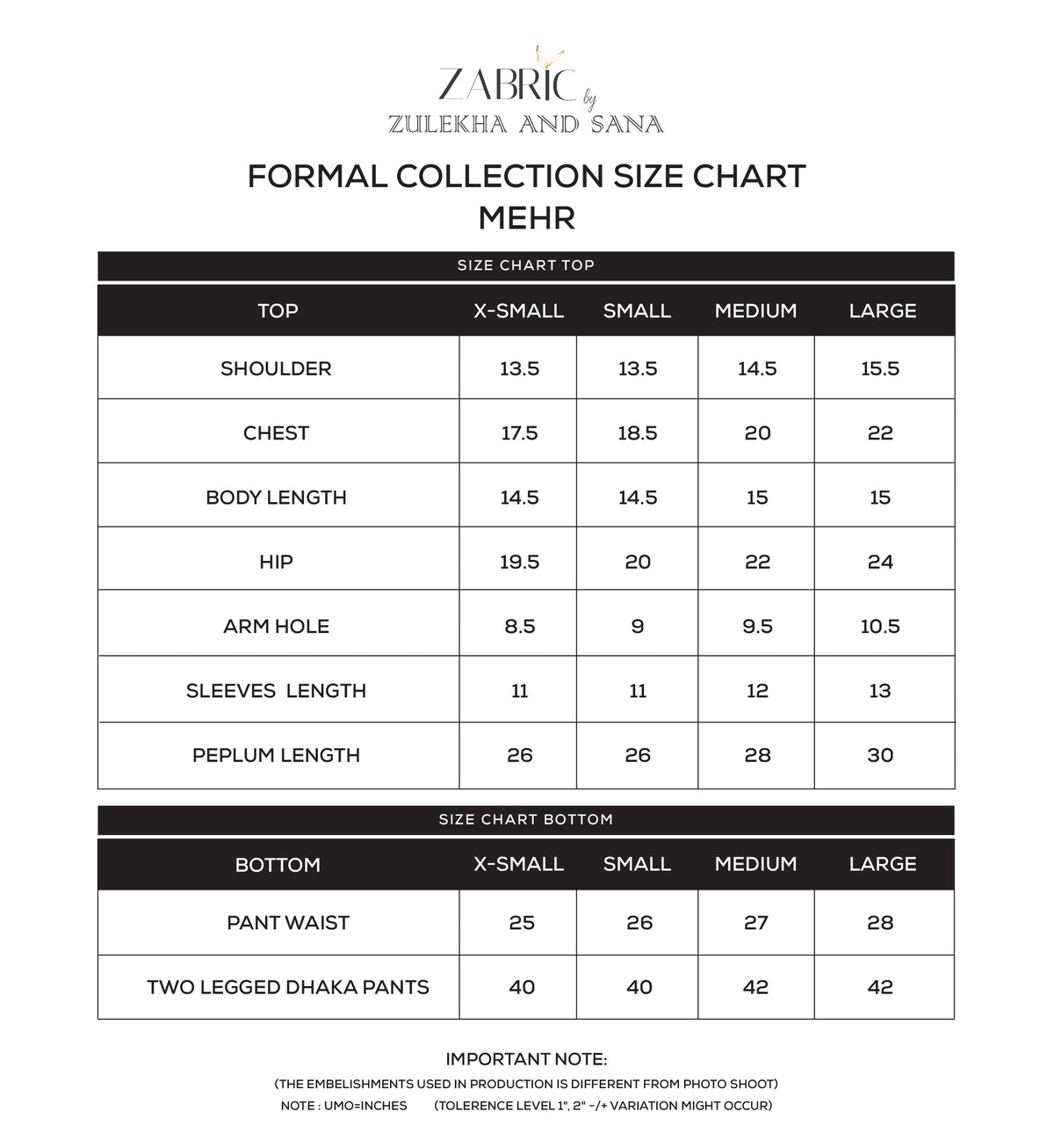 Size chart