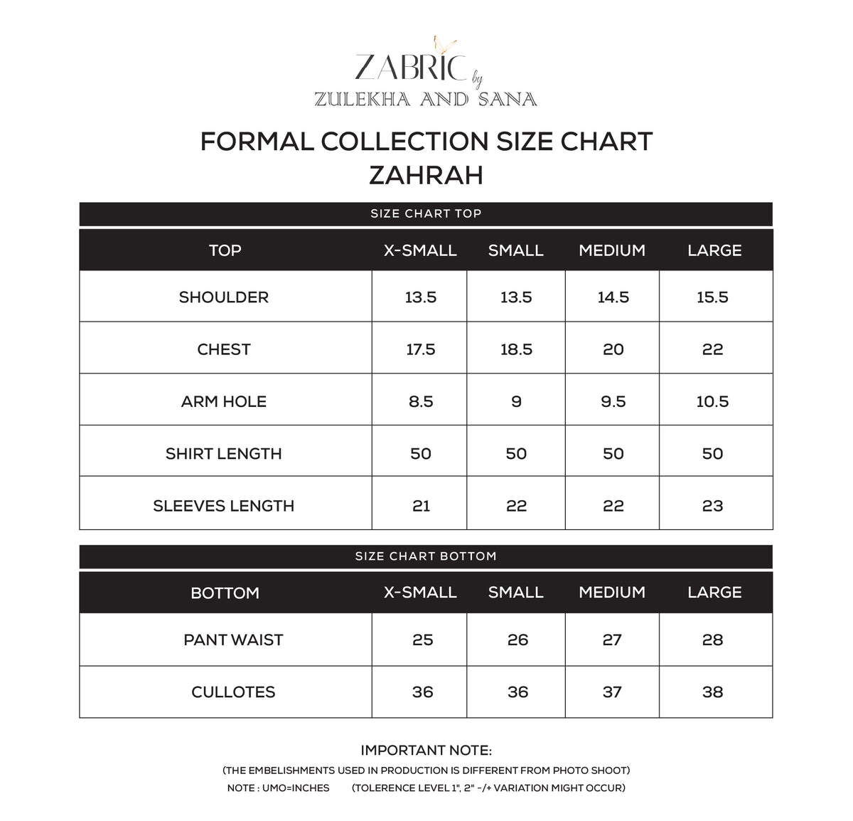 Size chart